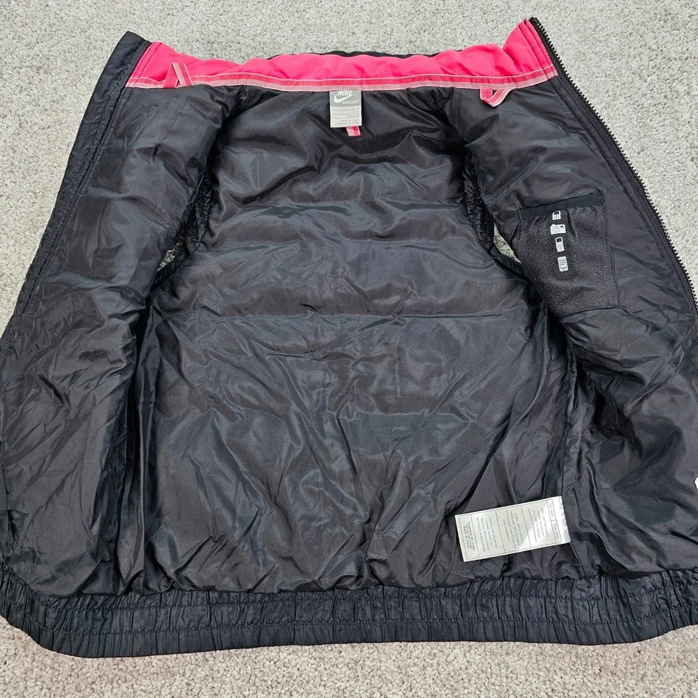 Nike Kids 14‎ Puffer Vest Black Pink Logo Zip Up Padded Sleeveless Jacket